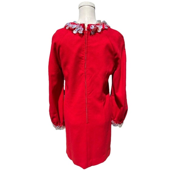 Vintage 60s Wool Red Mini Dress Embellished Disc Long Sleeve Mod GoGo Twiggy - Picture 7 of 12